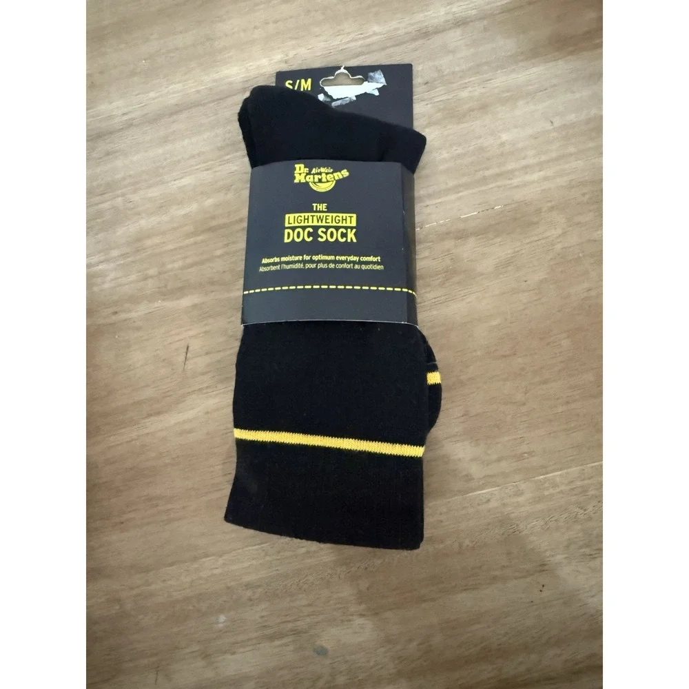 Dr. Martens Lightweight Doc Socks Black Crew Socks Yellow Dr Size S/M New
